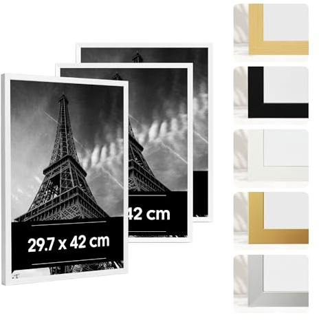 JCNORD Estancia 3 Stück Bilderrahmen A3 aus Weißem Kunststoff, 29,7 x 42 cm – 3er-Pack Rahmen mit Bruchsicherem Acrylglas – Moderner Fotorahmen für Wände und Tische