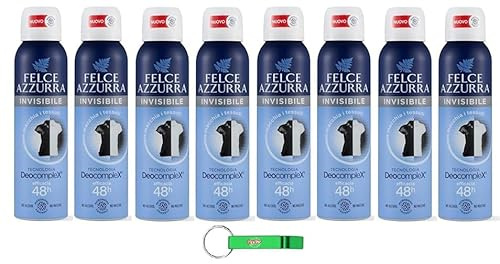 8 X Felce Azzurra Deodorante Spray Invisibile Deocomplex, efficacia 48 ore, senza macchie, 150 ml + portachiavi Beni Culinari