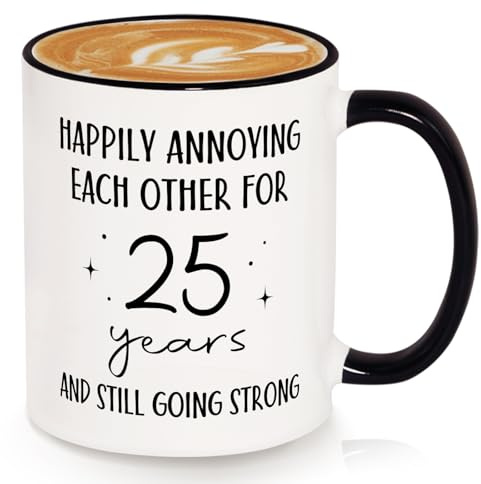 SteadStyle Funny 25th Anniversary Wedding Gifts for Husband Wife Mug 325ml | Silver Wedding Anniversary Cup for Couple Him Her, 25 Years Marriage Present for Partner Parents Friends Valentine Christmas