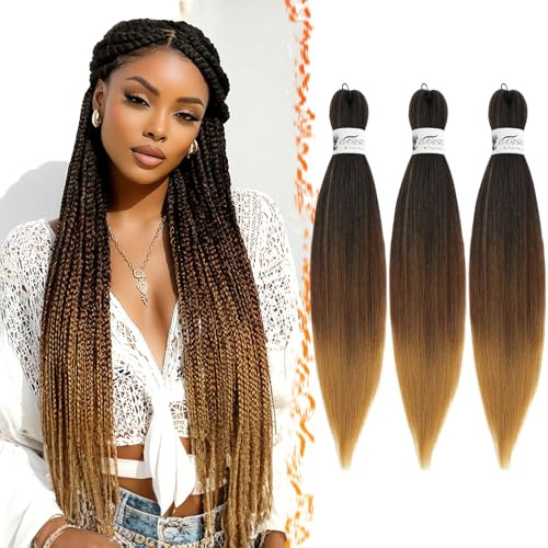 BARSDAR Pre-Stretched Braiding Hair, 66cm 3 Confezioni Lunga Ombre Braiding Capelli Pre-Stretched Professionali Sintetici Braids Hair Extensions Crochet Trecce Hot Water - T1B/30/27#