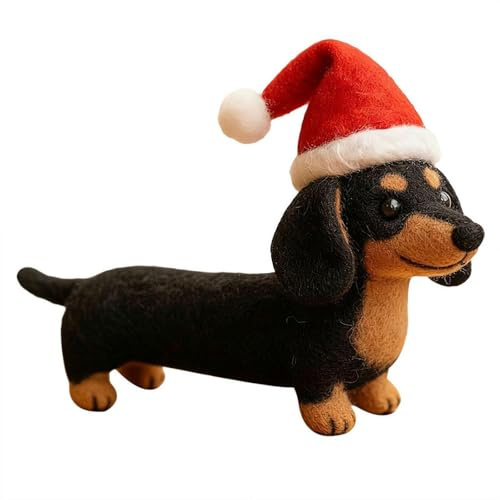 Hunde-Weihnachtsschmuck 2025, Filz-Dackel, Weihnachtsdekoration, Dackel, hängende Ornamente, Filzfiguren, Baumschmuck, Plüsch, Handwerk und Urlaubsdekoration, Schwarz