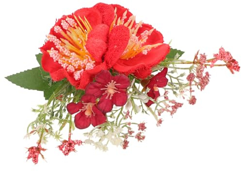 OKUMEYR Vintage Floral Hair Comb Red Artificial Flower Metal Teeth Grips Classic Hair Accessories for Women for Weddings and Parties