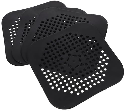MAGICLULU Copertura Scarico Doccia Quadrata in Silicone Nero 4 Pezzi per Cucina e Bagno Design Anti-intasamento e Flusso D'acqua Regolare
