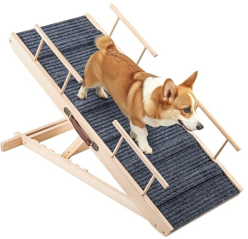 ARATERVIO Hunderampe Treppen & Stufen für Hunde Haustierrampe Klappbare und höhenverstellbare Hundetreppe aus hochwertigem HolzRutschfeste Belastbarkeit bis 100kg Verstellbereich von 30cm bis 60cm