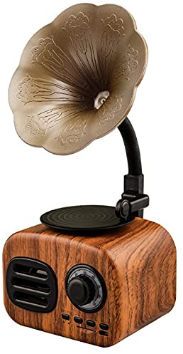 CLSDRZC Vintage-Grammophon-Ornamente, kreative Lautsprecher, Plattenspieler mit Kupferhorn, Bluetooth-Lautsprecher und Subwoofer, Aux-in/USB/mehrfache Kompatibilität