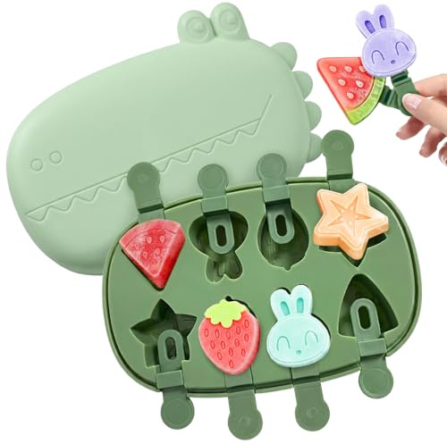 Bellanova Molde Helados Silicona 8 Cavidades, Sin BPA | Forma Cocodrilo con Tapa y Palitos para Mini Polos Caseros
