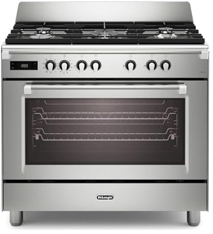 De'Longhi BS 965 MXX Gasherd, 90 cm, Multifunktions-Elektroofen, 5 Brenner, Gusseisengitter, True Fan Cooking, belüfteter Grill, Farbe Edelstahl, Energieklasse A