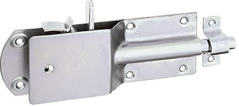 Alberts 124182 Sicherheits-Stallriegel | mit breitem flachen Griff | galvanisch verzinkt, dickschichtpassiviert | Platte 200 x 70 mm | Bolzen-Ø 15 mm | Schlaufenbreite 20 mm