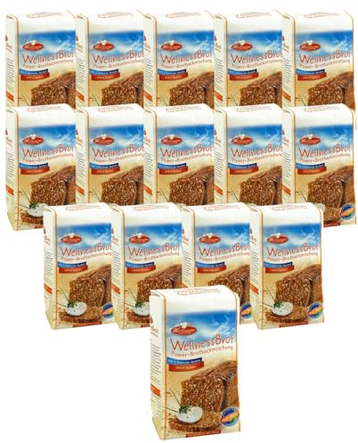 BIELMEIER KÜCHENMEISTER Brotbackmischung Wellnessbrot Power 15 x 500 g I Brotbackmischungen für Brotbackautomat & Ofen I Backmischung ganz einfach