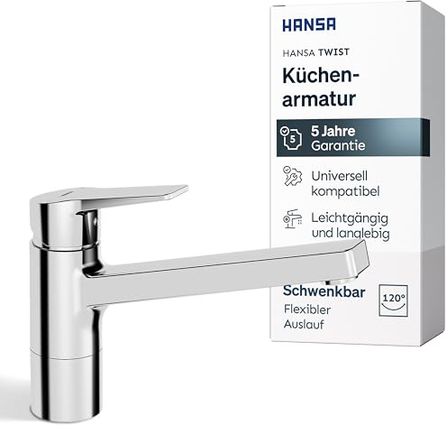 HANSA TWIST Küchenarmatur Hochdruck | 120° schwenkbar I Hoher Auslauf für große Töpfe | Wasserhahn Küche aus DZR-Messing I Temperatur & Durchflussbegrenzer I Schnelle Montage am Spülbecken | Chrom | Wasserhahn Küche | Hochdruck Armatur| schwenkbar 120° (360°) |Temperatur & Durchflussbegrenzer| Messing | schnelle Montage