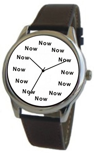 Now is The Time That is Shown Each Hour on The White Dial of The Extra Large Polished Chrome Watch with a Black Leather Strap