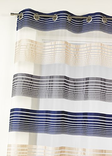 Homemaison HM6989303, feines Netz, Vorhang, gestreift, Organza, Navy, Polyester, 140 x 240 cm