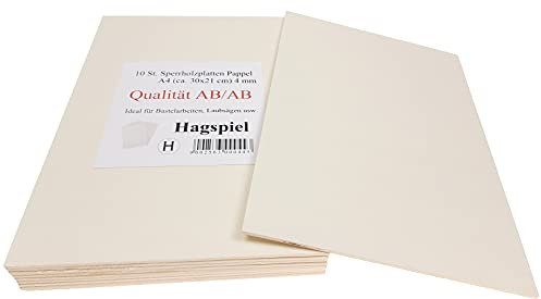 Hagspiel Laubsägeholz, 10 Stk. Sperrholz, Sperrholzplatten, Pappel 4 mm DIN A4 Qualität AB/AB, Laubsägeholz, Bastelholz (ca. 30 cm x 21 cm), Made in EU