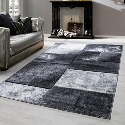 Teppium Moderner Kurzflor Teppich Wohnzimmer 200x300 (200 x 290 cm) Grau - Konturenschnitt Teppich Waschbar, Kariertes, Pflegeleicht, Weich - Ideal für Schlafzimmer, Esszimer und als Küchenteppich