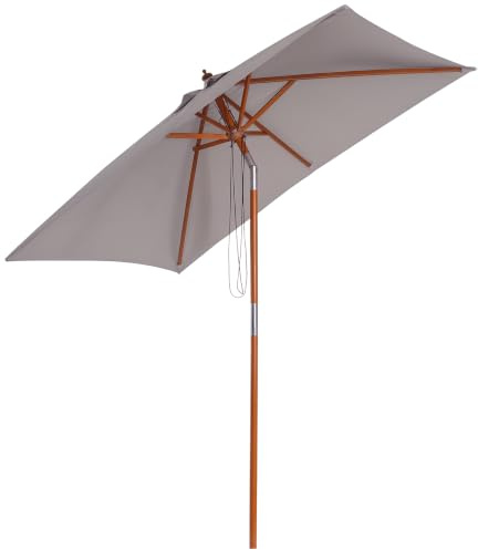 Outsunny Parasol de Jardin Extérieur Inclinable 2x1,5x2,3m Gris Clair | Parasol Rectangulaire, Bois, Polyester Haute Densité