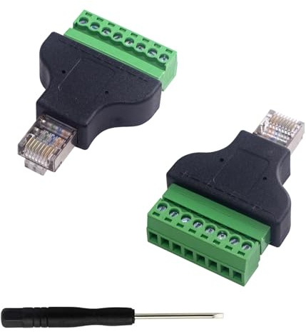 Poyiccot RJ45 Screw Terminal Adapter 2-Pack, Network Ethernet Adapter, RJ45 Breakout Board 8p8c Male to 8 Pin AV Terminal Screw Converter Block Plug for CCTV, Cat5, Cat6