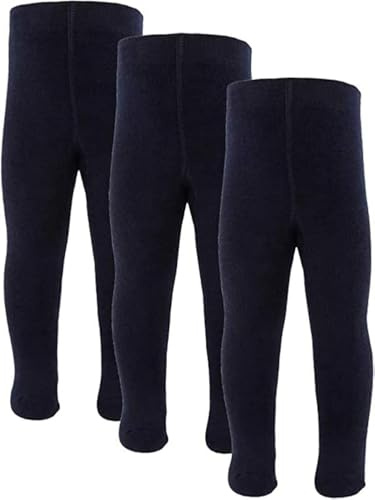 inibini 3-pack babystrumpbyxor/barnstrumpbyxor unifärger, 3 strumpbyxor av bomull för flickor och pojkar, tillverkade i Europa, marinblå, 74-80