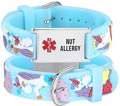 LinnaLove Cartoon Unicorn Medical Alert id Bracelets Nut Allergy medical bracelets- Gift from Parents