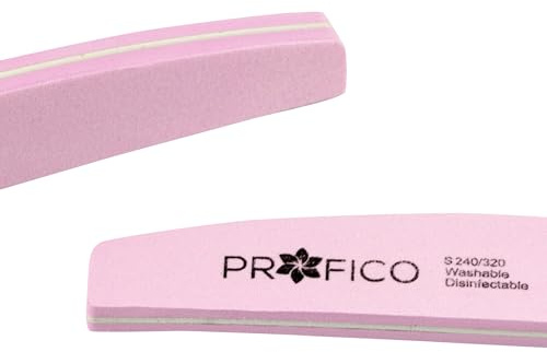 PROFICO 10 Stück Profi Nagelpuffer | Buffer Gerade 240/320 Halbmond | Trapez Doppelseitge Buffer Nagelfeile Schmirgel Boards | Feine Körnung | für natürliche Nägel Gel Nägel (Rosa)