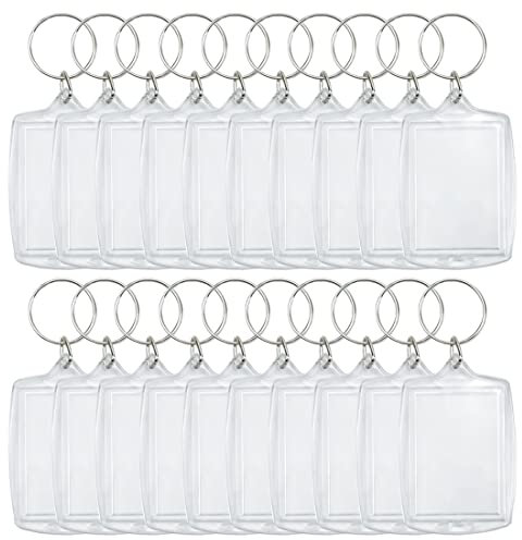 Syolee Photo Keyring 20 Pcs Double Sided Blank Picture Keychain Personalised Photo Key Fob Holder with Split Ring
