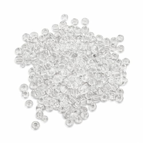 Perlin Rocailles Glasperlen Indianerperlen Saatperlen Pony Perlen 4mm, 6/0 Klar Mini Rund, Seed Beads 1100 Stk (Crystal Transparent)
