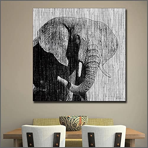 N/Ａ Impresión de Lienzo Pintura de impresión de Gran tamaño Fuerza de un Elefante Arte de la Pared Lienzo Imprime imágenes para Sala de Estar y Dormitorio -60x60cm