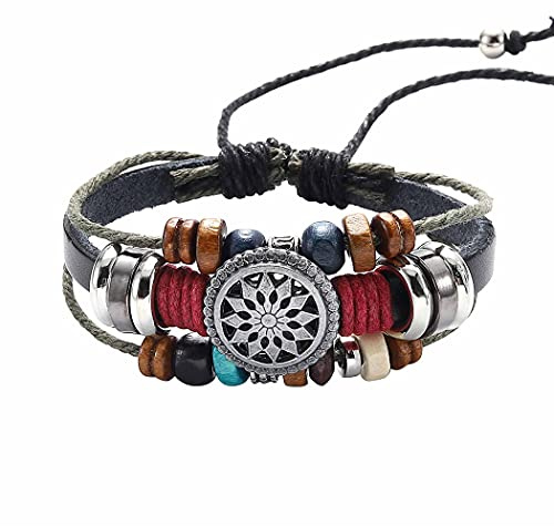 Branets Mens Leather Bracelets tressé Bracelet en corde punk Vintage Perles en bois Ensemble de bracelets Bracelets multicouches réglables pour hommes et garçons
