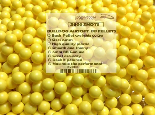 CFMOFFERS Airsoft BB Pellets 6mm Plastic Balls High Grade Paintball Smooth Shinny Highly Polished Shooting Pellets Yellow Whit 0.12g 0.20g 500/100/2000/5000 (0.12g 2000 Pellets -Yellow)