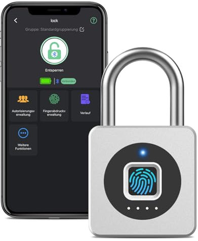 Schloss Fingerabdruck, Eseesmart Vorhängeschloss für Fitnessstudio, Bluetooth Fingerabdruck IOS Watch Entsperren, Wasserdicht Vorhängeschlöss, für Gepäck, Lagerhäuser, Frachtauto, Garage, Spind