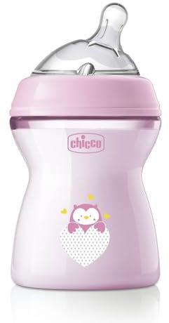 Chicco Natural Feeling Biberon Anticolica 2 Mesi + da 250 ml, Biberon con Tettarella in Silicone Morbida e Flessibile, Adatto per Allattamento Misto, Flusso Medio, Colore Rosa