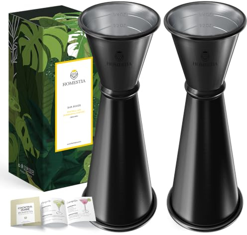 Homestia 2 Pack Japanese Jigger for Bartending, Double Cocktail Measuring Cup 304 Stainless Steel Jigger 2 oz 1 oz w/Measurements Inside for Bartenders, Bar Supplies (Black)
