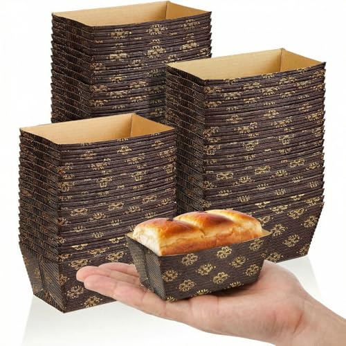 Tessco 60 Pieces Mini Paper Loaf Pans Disposable Rectangle Paper Baking Loft Pans for Quick Bread Small Pumpkin Breads, Microwave Oven Freezer Safe(3.1 x 1.5 x 1.7 Inch,Simple Style)