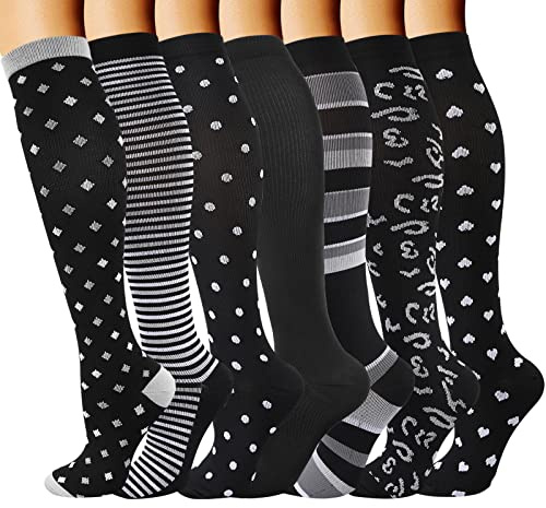 DRESHOW Chaussettes de Compression pour Hommes et Femmes Chaussettes de Compression pour Sportive, Cyclisme, Voyage en Avion, Course à Pied