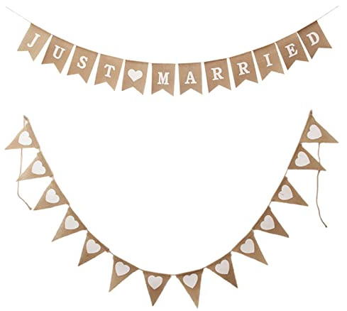 Torytoe Just Married Girlande, Hochzeit Deko Banner, Vintage Hochzeit Girlande, Just Married und Herz Banner, Wimpelkette Deko für Hochzeitszeremonie Fotorequisiten Brautdusche