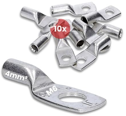 Kalitec 10x Capicorda Tubolari 4 mm² M6 - Connettori a Crimpare in Rame | Terminali a pressione stagnati senza foro visivo per impianti solari, auto e casa. Qualità professionale Made in Germany.