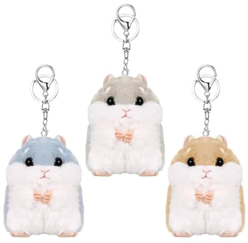 Smilcloud Hamster Schlüsselanhänger, 3 Stück, Plüsch, Tasche Anhänger, Tier-Schlüsselanhänger (Grau Blau Braun)