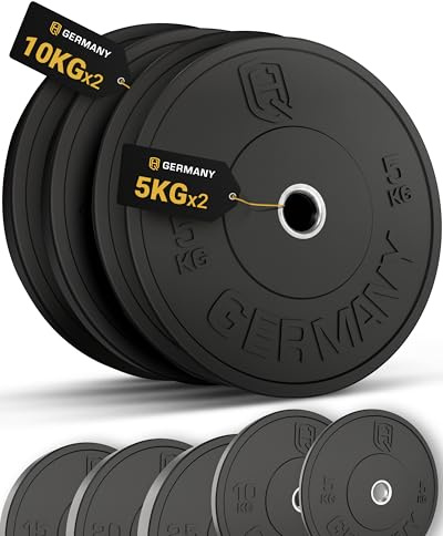 HQ Germany® Bumper Plates 50 mm [All-Black] - Hantelscheiben 5-25kg | Robustes Vollgummi, Ø 450mm, 50mm-Bohrung, Shore-A 85 Härte, schmales Design, Edelstahl-Hülse, All-Black