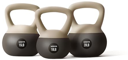 WeGym Soft Kettlebell Set with Cushioned Impact Resistant Base, Anti Slip Wide Grip Handle for Home Workouts, Weightlifting, Full Body Training (10+15+20LB Sandstone-3 PCS)