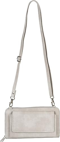 styleBREAKER Damen Handy Geldbörse mit Schultergurt und RFID Kartenhülle | Crossbody Umhängetasche mit Handyfach Reißverschluss Clutch 20x11 cm, Farbe:Hellgrau