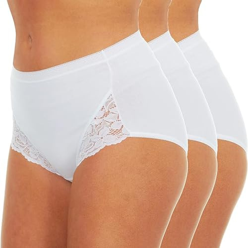 ITRAT® Bragas de bikini para mujer, con encaje, cintura alta, de algodón, transpirables, cómodas, para mujer, paquete múltiple, 3 unidades, blanco, 46
