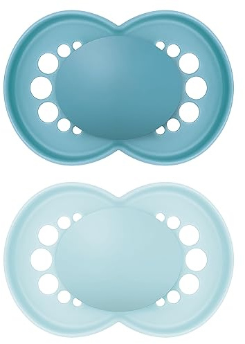 MAM Original Schnuller ab 6 Monaten, 2er-Pack, im Sterilisator-Etui, kiefergerechtes Design, nachhaltige Materialien, Baby-Zubehör, blau (verschiedene Motive)
