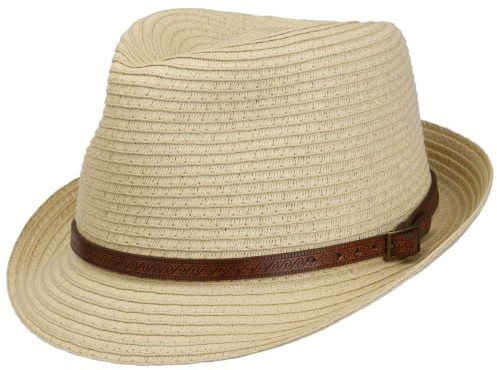 Lipodo Trilby Strohhut Naturfarbener Hut Garniturband aus Kunstleder Klassischer Fedora-Look Unisex Sommer