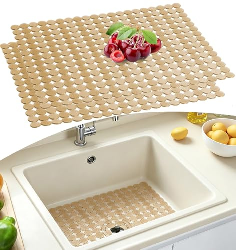 Sink Mat 2 Pcs Kitchen Sink Mats, Non-Slip Sink Protector Mat for Ceramic/ Stainless Steel Sinks, 30 x 40cm Sink Mat Protector PVC Fast Draining Mat for Kitchen Countertop, Dishes,12.5x15.7in