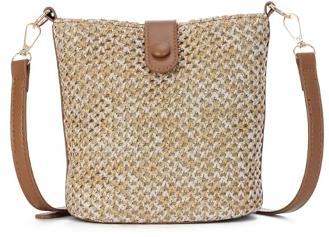 Syrads Brown Women's Summer Straw Crossbody Hobo Handbag, 16*9*17cm