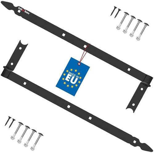 KOTARBAU® 2er Set Ladenband Kreuzgehänge 600 mm pulverbeschichteter Stahl Schwarz Türband Holztür Band Fensterladen Holz Tor Scharniere Schwerlast Torband Winkelband Türscharniere Ladenband mit Kloben