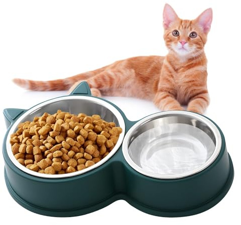 HTRTRR Juego de Cuencos Antideslizantes para Gatos de Acero Inoxidable, comederos Antideslizantes para Gatos y Cachorros, comedero Antideslizante, Disponible en Verde, Azul, Rosa, Amarillo