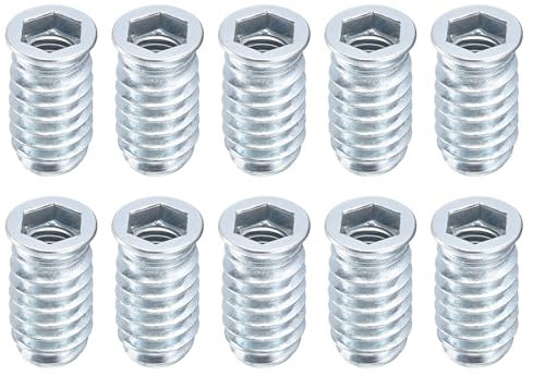 sourcing map 10Pcs Threaded Inserts, M10-1.5x30 Zinc Plated Carbon Steel Hex Socket Drive Screw-in Nut Threaded Inserts for Wood Working Tool and Accessories