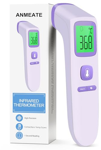 No-Touch Forehead Thermometer for Adults, Infrared Digital Thermometers for Kids, Touchless Baby Thermometer, Accurate Reading with LCD Display, Mute Mode, Memory Recall, Fever Alarm (Purple)