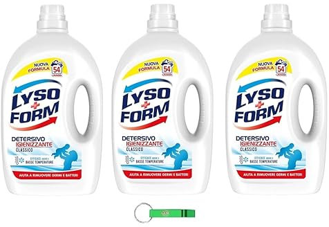 3x Lysoform Detersivo Igiene Classico, Flüssiges Waschmaschine Waschmittel für Tiefenreinigung und sichere Reinigung,54 Wäschen 2430ml + Beni Culinari Kostenloser Schlüsselanhänger