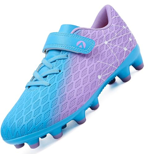 LECYGNB Boys Football Boots Kids Girls Athletics Training Astro Turf Soccer Shoes Teenager Profession Competition Indoor Outdoor Sneakers Unisex Light Purple Light Blue UK 1